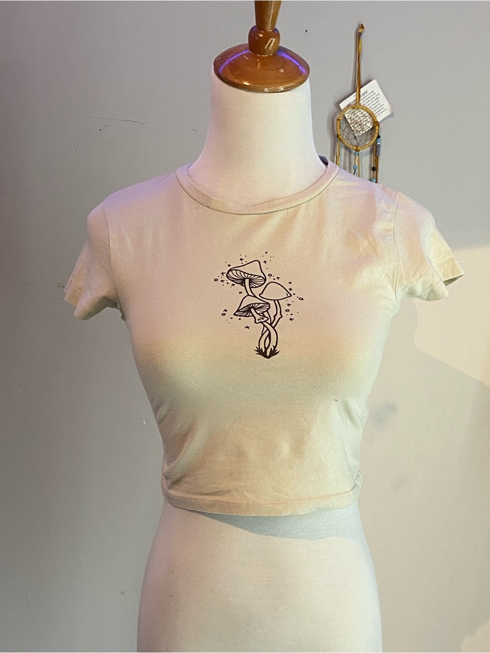 Mushroom Graphic Crop Tee - Beige